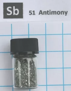 5 gram 99.85% Antimony metalloid pieces in glass vial element 51 sample - Picture 1 of 3