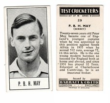 Barratt & Co Test Cricketers Series B 1957 cricket card, #29 P.B.H. May