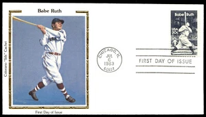 1983 Babe Ruth FDC Boston Braves Swinging Home Run Colorano "Silk" Cachet - Picture 1 of 2