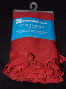 Essential Home Faux Linen 4 Napkins - Red - Picture 1 of 1