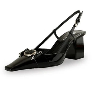 Versace Women's Black Leather High Heel Pumps Sling Back Shoes US 9.5 IT 39.5 - Picture 1 of 8