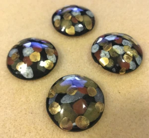 KAZURI BEADS - 4 CABOCHONS, CONGLOMERATE OF SPOTS (Red, Green, Blue, Gold) - Picture 1 of 3