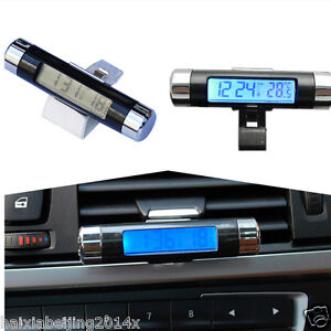 1 Pcs Car Air Vent Digital Clock Thermometer Celsius Digital Blue LED Backlight