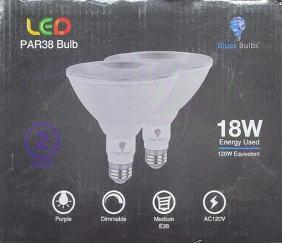 2 Pack BlueX LED Par38 Flood Purple Light Bulb - 18W 120Watt Equivalent - - - Image 1 of 4