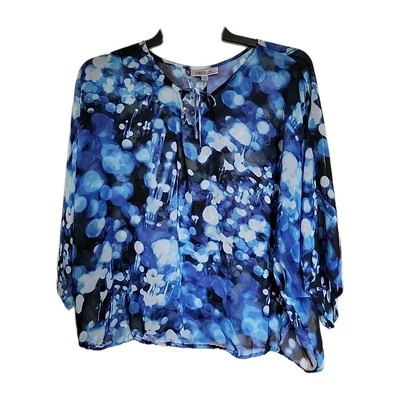 Jennifer Lopez Womens Sheer Dolman  Sleeve Top Size 1X Blue Office Career Artsy - Image 1 of 4