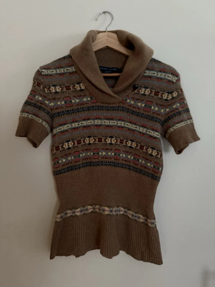 Ralph Lauren Fair Isle 毛衣蓝色标签系列羊毛和羊绒薄纱 L — 第 1/4 张图片