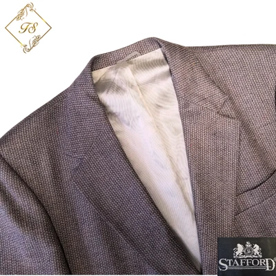 Vintage 70s Stafford Men Blazer Pastel Lavender Gray Tweed 44l Sport Coat Jacket - Image 1 of 4