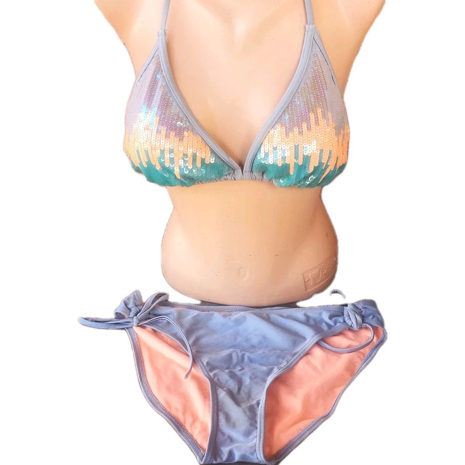 Top de bikini para mujer xhilaration + inferior multicolor con lentejuelas talla L Foto 1 de 3