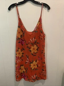 Victoria’s Secret Minikleid Blumen Schlupf Gr. Large rot-orange gold transparent tropisch - Bild 1 von 3