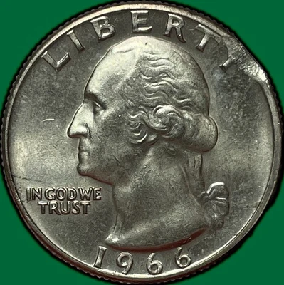1966 Clipped Planchet Error Washington Quarter Uncirculated BU Coin #29343 - Image 1 of 3