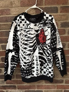 Rebel Vengeance Black Skeleton Heart Crew Neck Sweater Mens Long Sleeve Size L - Picture 1 of 5