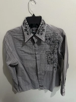 Camisa bordada Fender Custom Shop by Rock and Roll Religion para hombre pequeña gris Foto 1 de 4