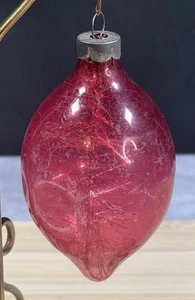Unsilvered Teardrop Tinsel Inside WWII Era Ornament Red Vtg - Picture 1 of 4