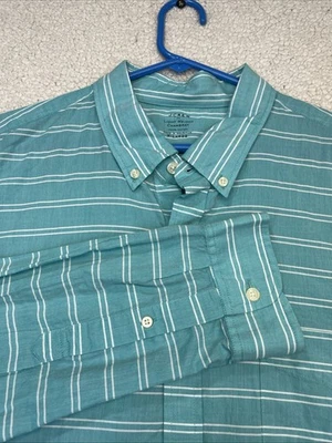 J Crew Shirt Mens Xl Teal Stripped Lightweight Chambray Button Up Long Sleeve - Image 1 of 4