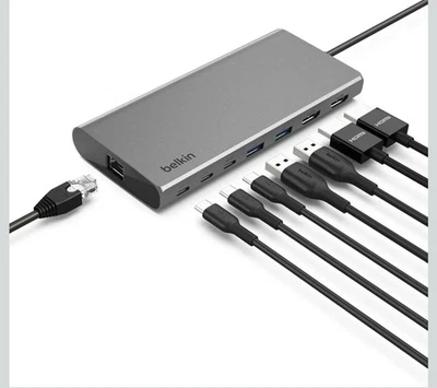 Belkin USB-C 8-in-1 Hub Silver Dual Display, 100W PD 10Gbps Transfer & Ethernet - Image 1 of 4