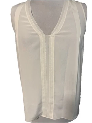 Top femenino Vince marfil seda transparente sin mangas cuello en V pequeño borde de ganchillo talla S Foto 1 de 4