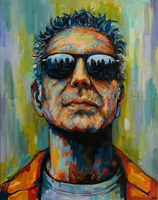 Cuadro retrato original Anthony Bourdain de Xilberto sobre lienzo 20x16 Foto 1 de 2