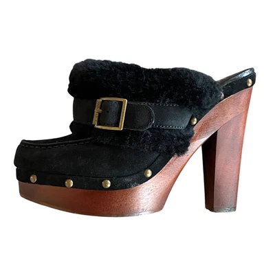 Zuecos de plataforma LAUREN RALPH LAUREN para mujer talla 6,5 gamuza negra piel sintética tacón 5" Foto 1 de 4