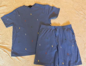 Polo Ralph Lauren Boy’s Shirt & Short Set Blue All Over Pony Size XL (18/20) - Picture 1 of 20