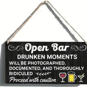 OPEN BAR WOOD SIGN * HOME DECOR *PATIO* FUNNY * S5 - Picture 1 of 1