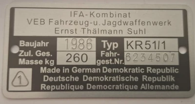 Typenschild KR51 auch geätzt,original gestanzt, geprägt - Bild 1 von 3