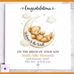 Personalised New Baby Boy, New Baby Girl Card, New Birth Congratulations Card - Picture 1 of 10