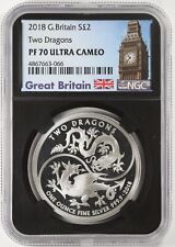2018 Great Britain Proof Silver 2 Dragons NGC PF70 Ultra Cameo .9999 2 Pounds