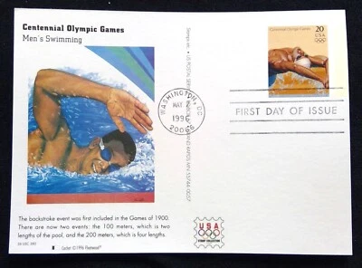 Scott UX260 FDC Mens Swimming Summer Olympics Type Post Card Fleetwood Cachet - Image 1 of 3