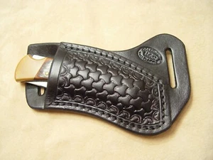 Maßgefertigte schwarze Leder Crossdraw mit Dreifachgewebe für Buck 110/112 (rechte Hand) - Bild 1 von 2