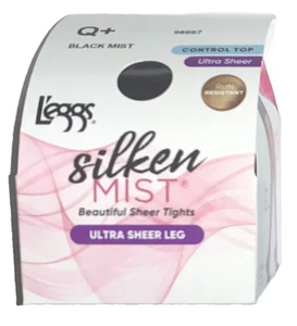L'eggs Silken Mist Pantyhose Ultra Sheer Leg Control Top, Size Q+ - BLACK MIST - Picture 1 of 4