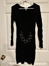 MILLY Black Merino Wool Cable Knit Belted Sweater Dress Small Scoop Neck