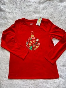Cat & Jack red long sleeve shirt size XL (14) Christmas tree NEW ornament - Picture 1 of 5
