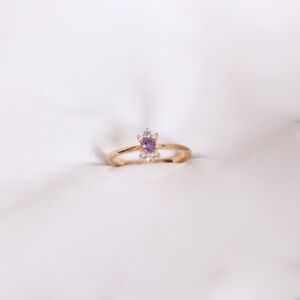 Round Cut Amethyst Yellow Gold Plated On Silver Art Deco Minimalist Ring For Her