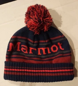 Sombrero de punto de invierno Marmot unisex retro pompón rojo azul gris esquí toque rayas gorro - Imagen 1 de 4