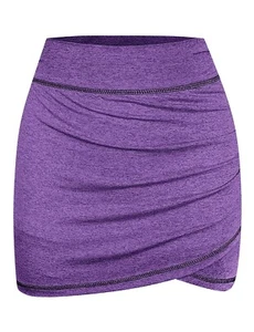 Women Ruched Workout Skirts Inner Shorts Athletic Sports Skorts with Pocket - M - Picture 1 of 6