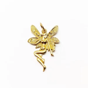 Genuine 9 Carat Yellow Gold Art Nouveau Style Solid Fairy Charm Pendant - Picture 1 of 1