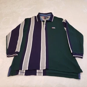 Vintage Chaps Ralph Lauren Mens Medium Green Blue Striped Long Sleeve Polo Shirt - Picture 1 of 5