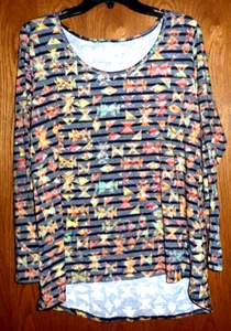 LULAROE *LYNNAE TOP* GEOMETRIC & LEAF PRINT LONG-SLEEVE HI-LOW TOP - MISSES XL - Picture 1 of 2