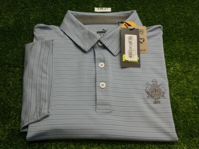 Camisa de golf Puma Mattr Bay a rayas para hombre C.C. Logo azul/gris grande Foto 1 de 2