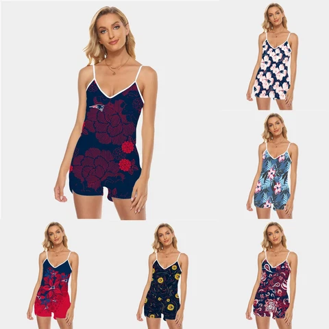 New England Patriots Womens Beach Jumpsuit V-Neck Tank Tops Rompers Swimsuit Cover