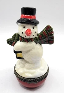 Schneemann Schmuckschatulle Porzellan unsigniert Winter Weihnachten 3,5" EUC - Bild 1 von 4