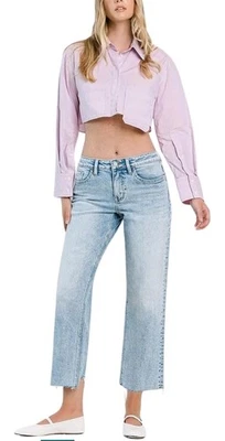 Pantalones de mezclilla recortados Flying Monkey para mujer tiro alto dobladillo crudo F5584 talla 25 trabajo informal Foto 1 de 4