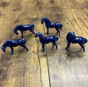 5 Chinese Cobalt Blue Miniature Porcelain Horse Mini Figurines Various Poses - Picture 1 of 13