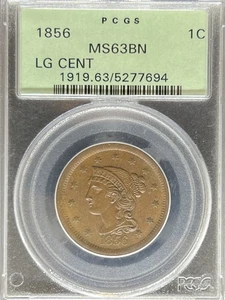 Centavo grande cabello trenzado 1856 MS63BN PCGS OGH (#PA5277694) - Imagen 1 de 2