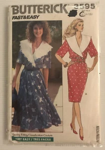 Butterick 3595 Vintage 80s Sewing Pattern Dress Contrast Collar Sizes: 12-14-16 - Picture 1 of 6