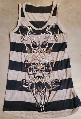 Balmain Sequin Jeweled Sleeveless Tank/Vest/shift striped black gray - image 1 of 4