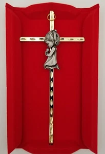 Vintage Wall Hanging Gold Plated Cross with little girl Praying 7" - Picture 1 of 2