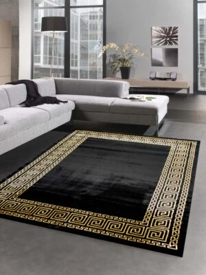 CARPETIA Tapis salon avec bordure méandre or noir