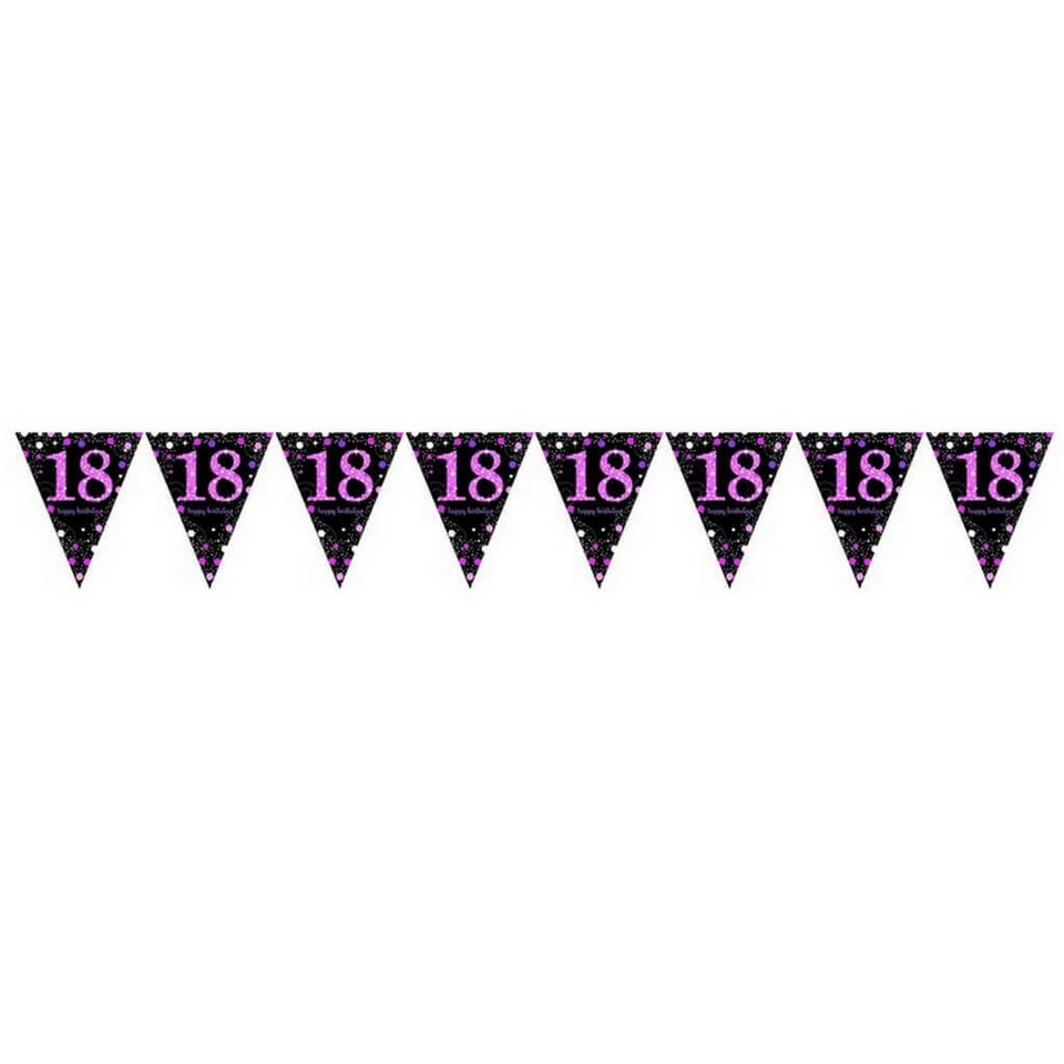 Pink Celebration 18 Prismatic Plastic Pennant Banner Bunting 18th Birthday Party - Image 1 of 1
