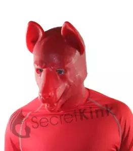 LATTICE GOMMA ROSSO PET PLAY CANE FETISH CAPPUCCIO TESTA INTERA CUCCIOLO CUCCIOLO CANE ANIMALE MASCHERA - Foto 1 di 10